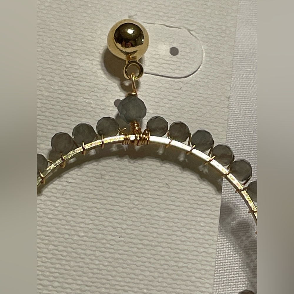Panacea Cache Gold Hoop Earrings with Gray Beads - Picture 4 of 5